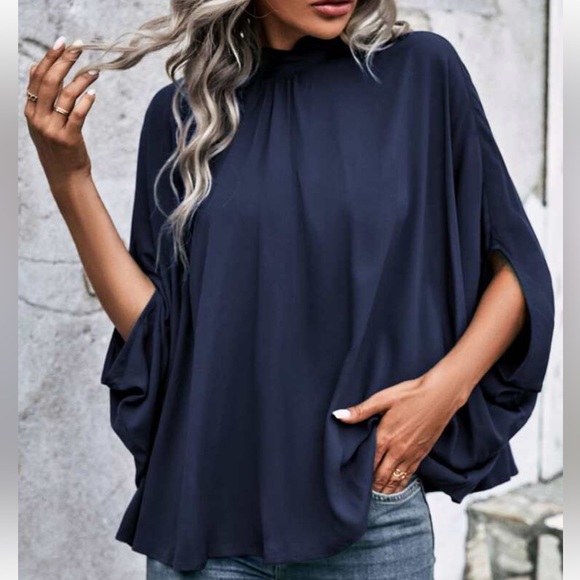 Boho Batwing Sleeve Mock Neck Top Blouse Shirt - Picture 4 of 6